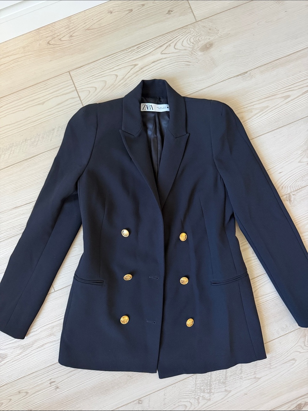 Zara Black Double-Breasted Blazer with Gold Buttons